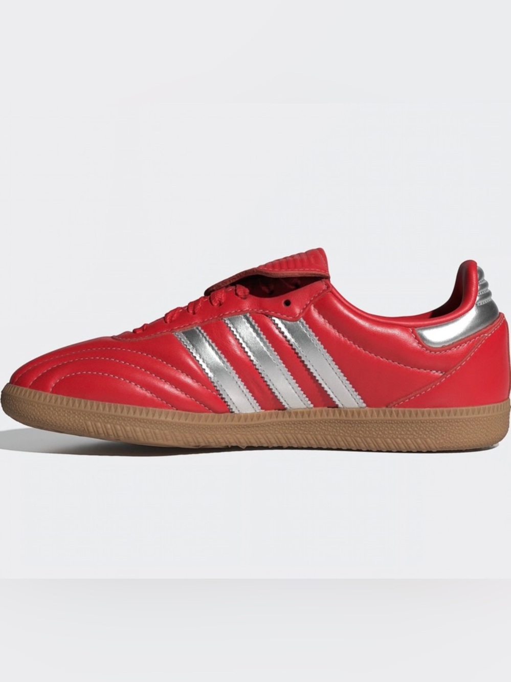 adidas Red Leather Sneaker with Silver Three-Stripes